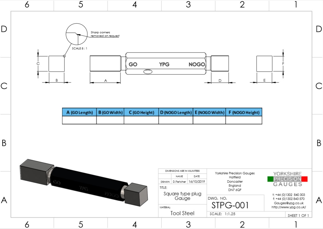 Plug Gauge Order Template Drawings Yorkshire Precision