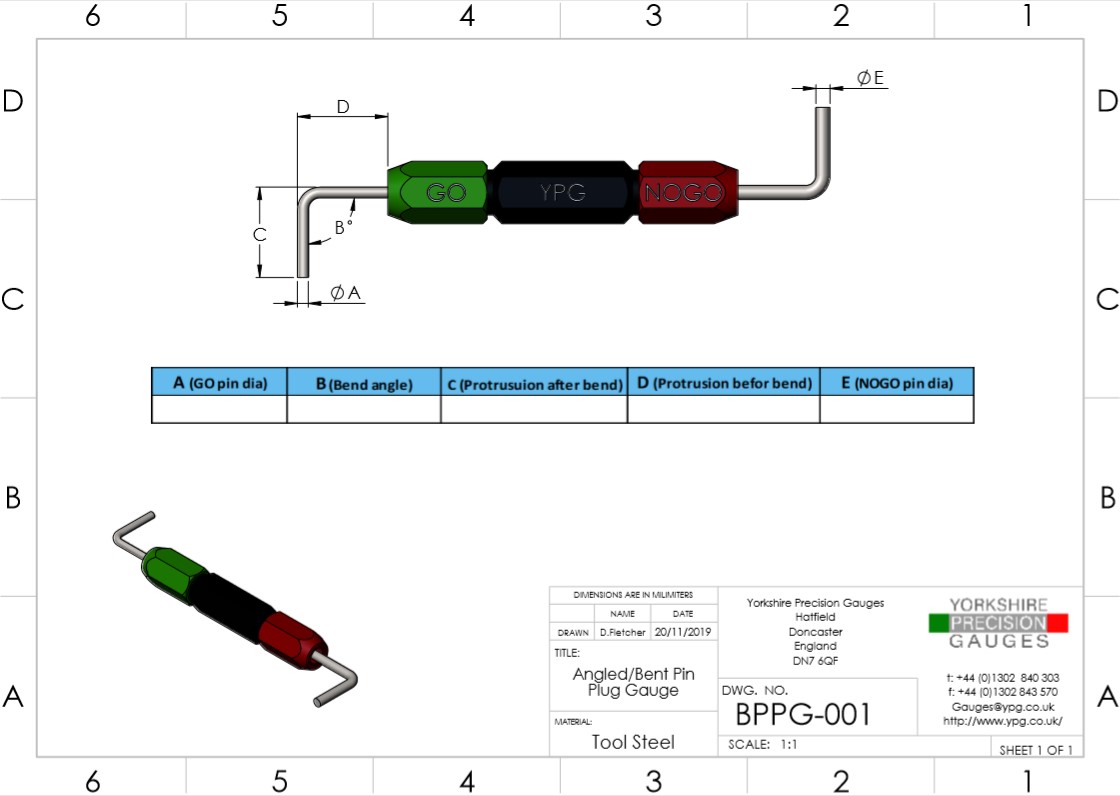 Plug Gauge Order Template Drawings Yorkshire Precision